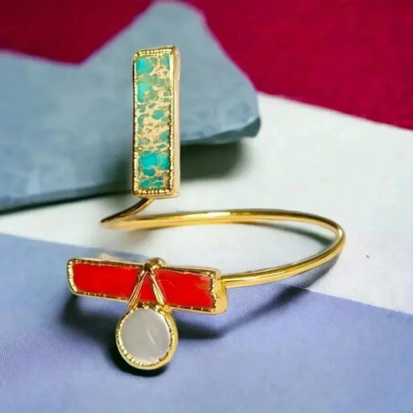 🆕️Turkish 18K Gold Plated Gemstone Artisan Exclusive Adjustable Bangle Bracelet - Picture 6 of 10